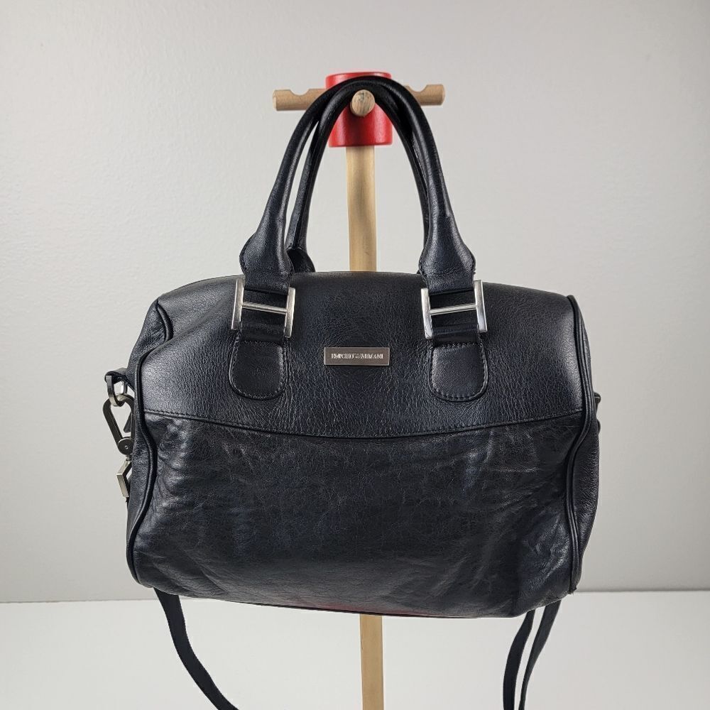 Emporio Armani Boston Shoulder Bag Black Leather Purse Handbag Italy
